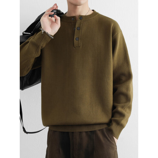 Xiao Hui Li Jia American old money style sweater men's autumn and winter lapel cotton Henry collar sweater thickened polo bottoming sweater dark coffee M _115Jin Jin is equal to within 0.5 kg