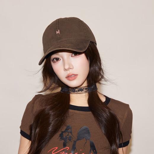 Japanese fashion simple baseball cap for women, brown pure cotton peaked cap, small H soft top wide brim hat for men, apricot color, one size fits all (55-61cm) adjustable