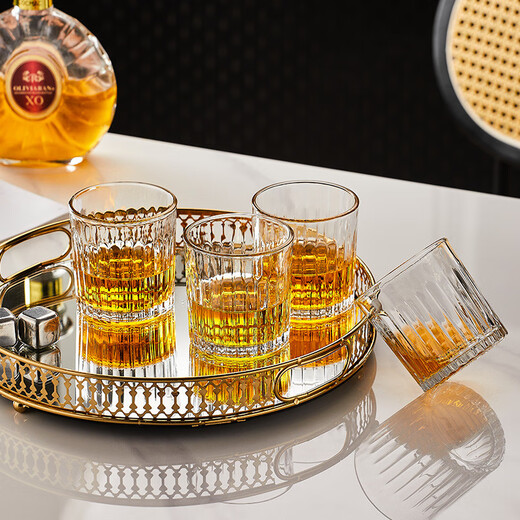 Fantasy European crystal whiskey cup set, light luxury household glass water cup, beer cup and foreign cup set, 6 pieces of sword drop style + rotating cup holder + tray