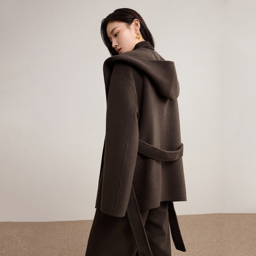 Shandubila British style pure wool woolen coat for women winter warm thick double-sided woolen coat hooded loose medium coat