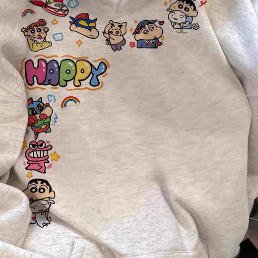 Hooded velvet sweatshirt autumn and winter new fashion cartoon small new print versatile casual trendy top msn x-W789 velvet white gray M