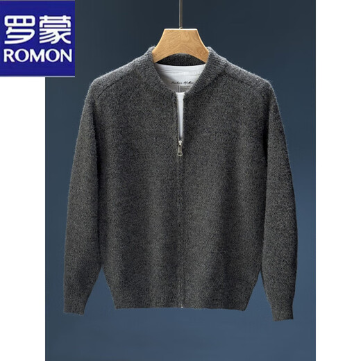 Romon 2025 autumn and winter new knitted cardigan men's raglan sleeves lazy casual loose Henry collar versatile sweater jacket white gray M