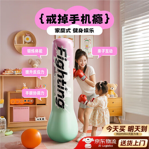 赟娅儿童拳击沙袋充气拳击柱不倒翁拳击靶家用成人儿童青少年训练玩具 1.2米粉色+充气泵+拳击手套