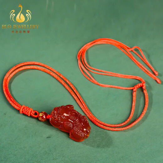 Bailuoqi natural red agate Pixiu pendant for men and women, women's necklace, couple jade pendant, jade pendant, amulet gift, red agate Pixiu pendant-bead chain style