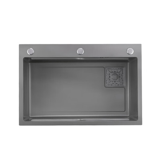 JMW Sink Large Single Slot 304 Stainless Steel Sink Kitchen Washbasin Integrated Basin Large Single Sink Sink 75X45 Gun Gray (Pull-out Faucet Package)