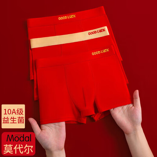 Children's Underwear Red Boys' Animal Year New Year's Cotton Shorts Youth 10A Antibacterial Modal Boxer Briefs Good Luck for Boys 3 Pairs One Size (4XL) Reference Height 160cm