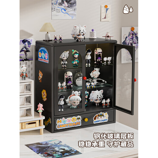 M Purchase Products Handmade Display Cabinet, Pain Cabinet, Desktop Blind Box Storage, Doll Display Stand, Bubblema Dream Black-With Drawer 40*15*47cm