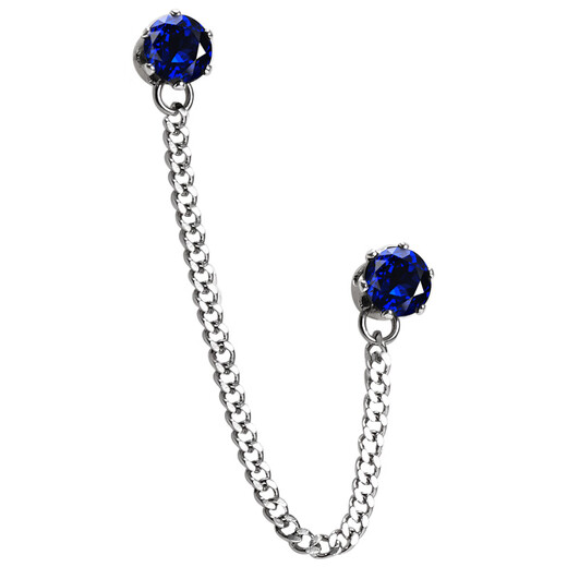 Double pierced earrings for men, one-piece, high-end, unique design, ear bone earrings, diamond non-pierced earrings, chain earrings, Tanzanite blue (single)