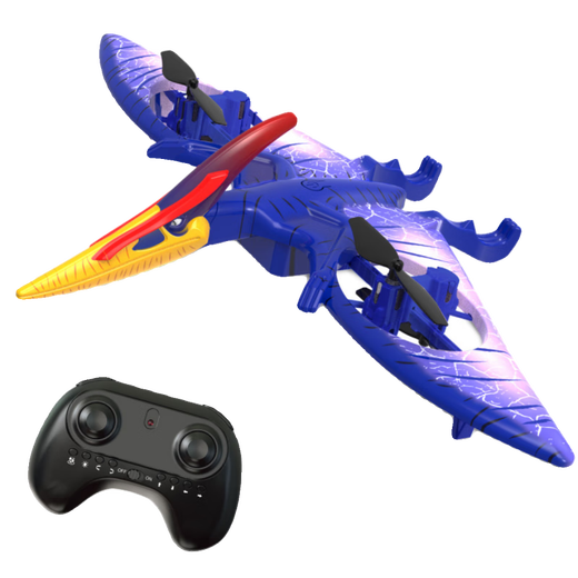 Children's remote control pterosaur airplane simulation dinosaur toy with cool sound effects four-axis drone aircraft boy gift Extra large five-way remote control Velociraptor - blue gift box