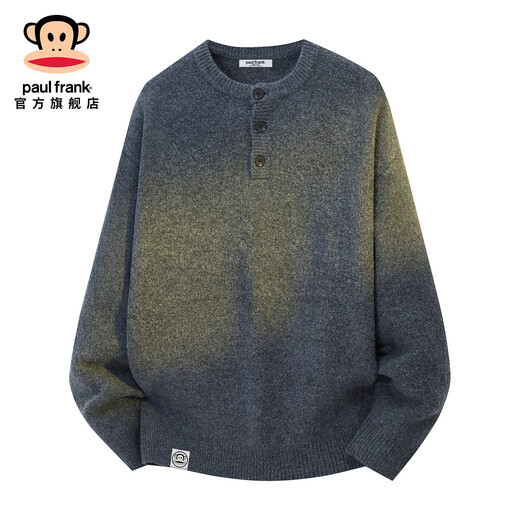 Big Mouth Monkey (paul frank) lazy style sweater for men in autumn and winter new trendy brand loose sweater warm henley collar casual bottoming shirt top black gray official authentic S recommended 90-115Jin Jin equals 0.5 kg