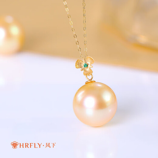 Gold bead pendant under the wind 18K gold seawater pearl necklace autumn and winter versatile perfect round single clavicle chain fashion gift for mother 11-12mm