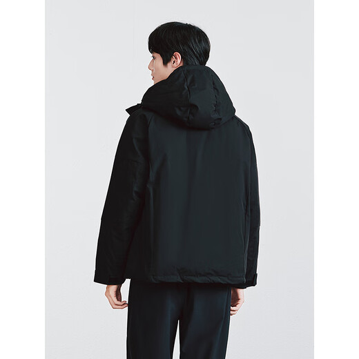 GXG男装 双色防风帽设计胸前防水拉链男士短款羽绒服  25冬季新品 黑色 M