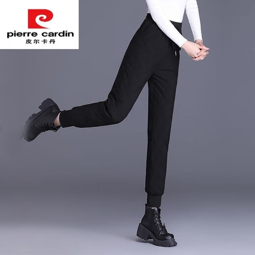 皮尔卡丹（pierre cardin）白鸭绒羽绒裤女士外穿冬季2025新款时尚高级防寒保暖棉裤加绒加厚 黑色无拉链（常规款） 1.62米以下 L  75-95斤
