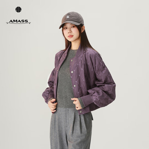AMASS autumn and winter fashionable and versatile small style classic rhombus top jacket for women 5400844 plum purple M 3 size