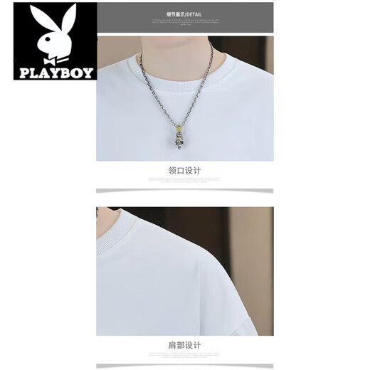 花花公子（PLAYBOY）潮流纯色男士圆领宽松T恤2025夏季新款潮流帅气青年五分袖体恤衫 T9902白色 M