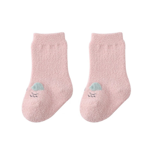 Baby socks, thickened and warm in autumn and winter, baby loose-mouthed mid-calf socks for boys and girls, velvet cute cartoon socks, MY-pink + white, 2 pairs, one size fits all, S 0-1 years old, recommended foot length 10-12CM