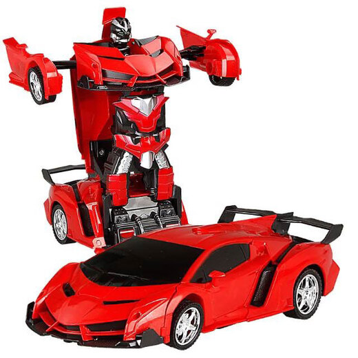 One-click deformation remote control car RC boy children's robot racing car model police car charging toy car Rambo red without battery please bring your own