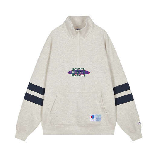 Champion brand direct sales 25 new autumn and winter sports trendy casual half-zip plus velvet men's sweatshirt star same style oatmeal color M