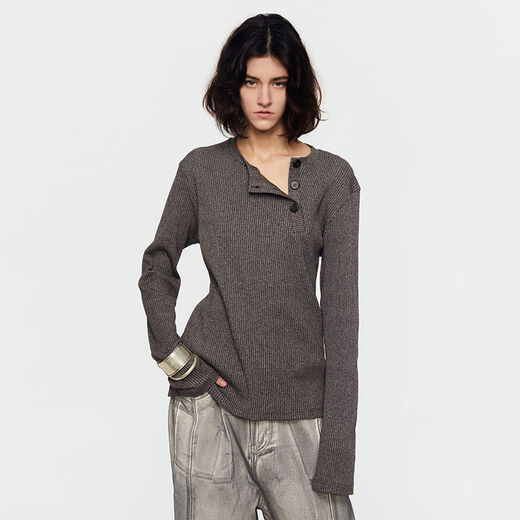 Southstudio bottoming sweater for men and women 24 winter new Henry slope neck gray striped sweater gray S S