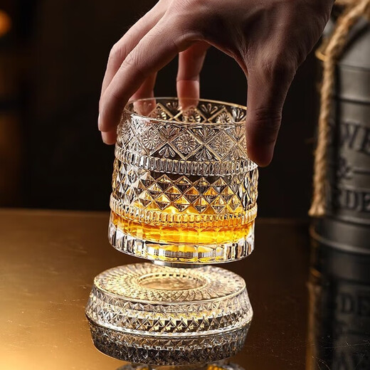 Tianche Luminous Artificial Blowing Decompression Rotating Crystal Cup Rotating Whiskey Cup High-end Brandy Glass Wine Glass Cut Flower Rotating Cup (Blu-ray Version) Single Pack