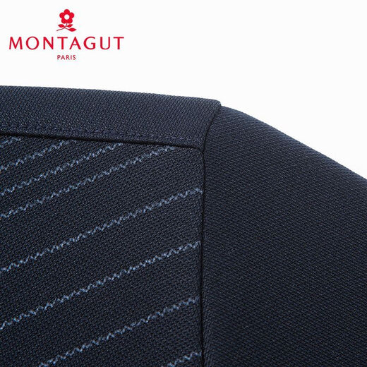 MONTAGUT mulberry silk & brushed lining men's autumn and winter long-sleeved striped POLO shirt with lapel casual business middle-aged and elderly gray blue one size fits all 46 165/84A 120Jin Jin equals 0.5kg within