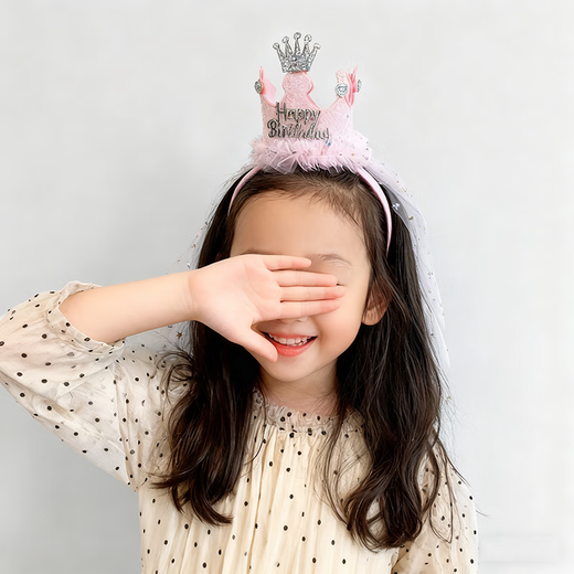 Bo Naling headband ins princess style crown veil birthday hat shiny cute crown hairpin girl veil hair accessories crown veil princess headband pink