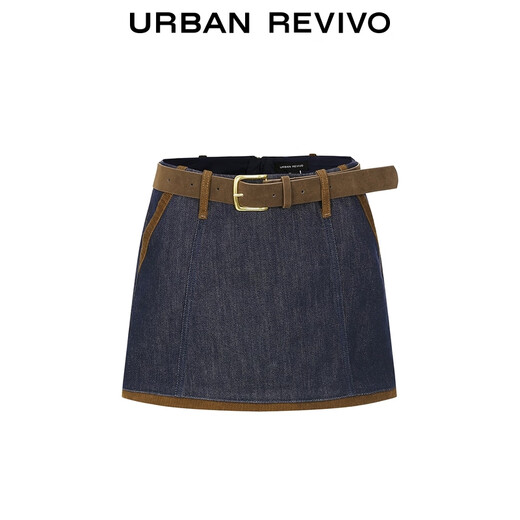 UR2025 Autumn New Women's Clothing Retro Contrast Color Belt Skirts Denim Shorts UWU850007+ Blue 26