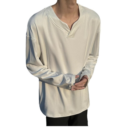 Heavyweight German velvet V-neck long-sleeved T-shirt men's autumn and winter cleanfit American fashion brand inner layering shirt sweatshirt Henry Black M