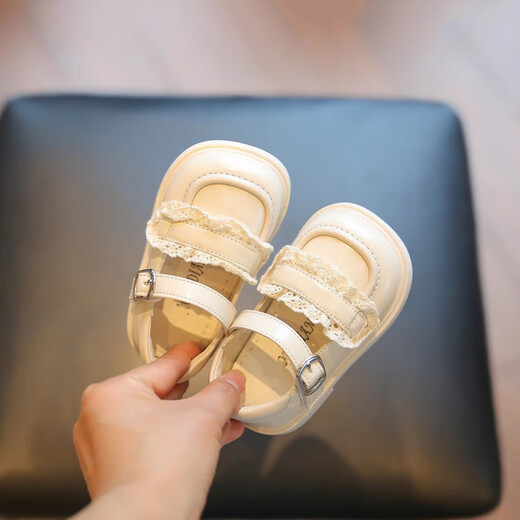 Tyrannis Yangma recommended 2025 new spring and autumn girls toddler shoes infant soft sole non-slip baby girl lace millet white 15_inner length 12cm