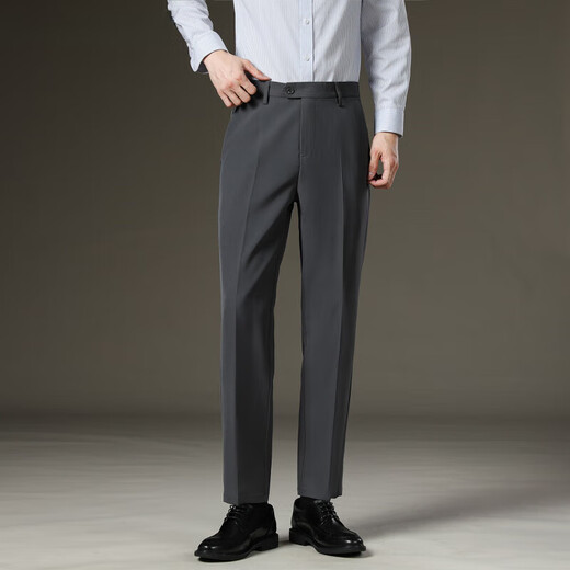LESS IS MORE Lilang Men's Suit Pants 2025 Winter New Men's Thick Slim Straight Business Casual Nine-Point Pants Suit Pants Dark Gray Nine-Point Pants Plus Velvet 30 (Recommended 120-130 Jin Jin equals 0.5 kg)