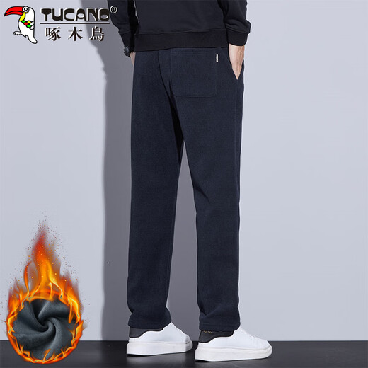 Woodpecker (TUCANO) pants men's winter velvet casual pants men's thickened loose straight warm sports versatile trousers Navy 2XL