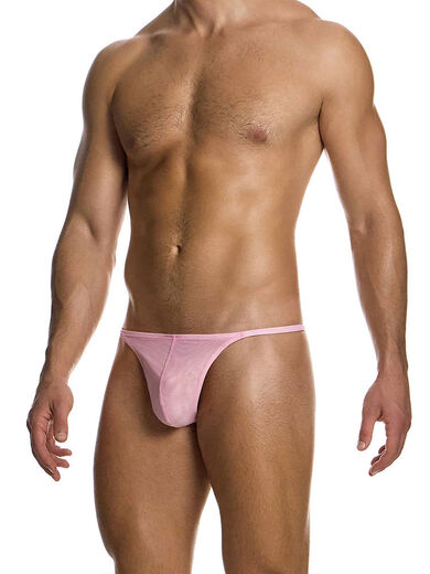 Sanqihu sexy men's thong double-layer gauze see-through high-elastic breathable bag T-pants 02512 Pink S