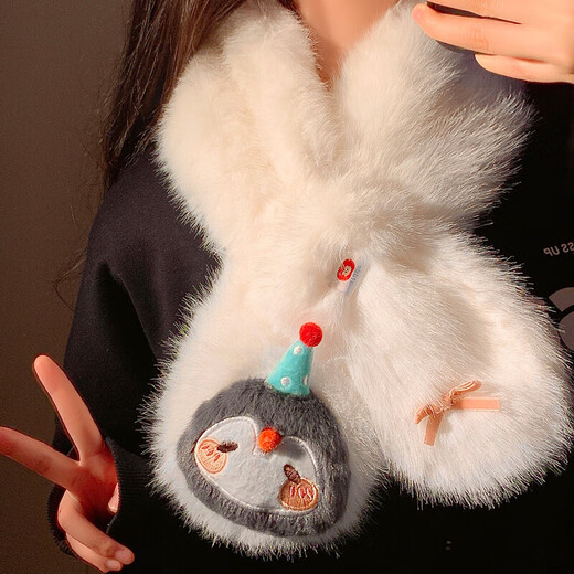 JIOESC cute penguin plush scarf for women autumn and winter cross scarf cycling warm windproof student scarf hanging neck gloves little penguin plush scarf