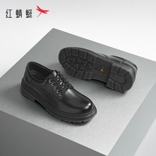 红蜻蜓英伦风工装男鞋低帮马丁靴大头休闲皮鞋WTA44069 黑色 43