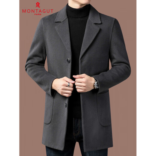 MONTAGUT Double-sided Cashmere Coat Men's Medium-Length Suit Collar Casual Autumn and Winter Middle-aged Wool Woolen Windbreaker Jacket Black S 165/84A