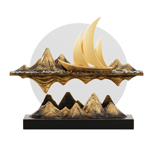 BHM sailboat ornaments, living room light luxury high-end wine cabinet, entrance hall, office desktop decorations, opening housewarming gift, smooth sailing - suspended art ornaments (blue and gold)