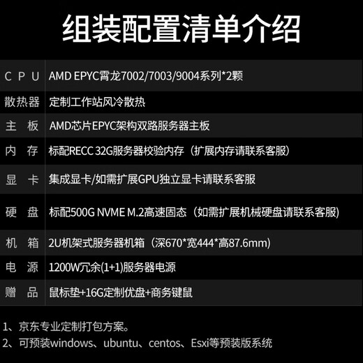 深图师AMD霄龙双路EPYC7763/9755有限元高性能2U机架式服务器主机虚拟化集群仿真模拟科学HPC节点计算 双路霄龙9755 2.7G 256核512线程 准系统集成显卡