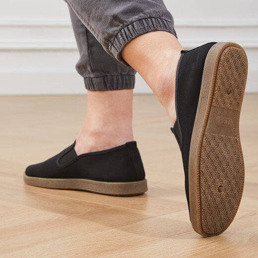 Bu Xixiang old Beijing high-end cloth shoes for men's soft sole middle-aged and elderly people breathable and comfortable one-foot non-slip work shoes Daddy's shoes Black 40 [Latex insole + thickened beef tendon sole]