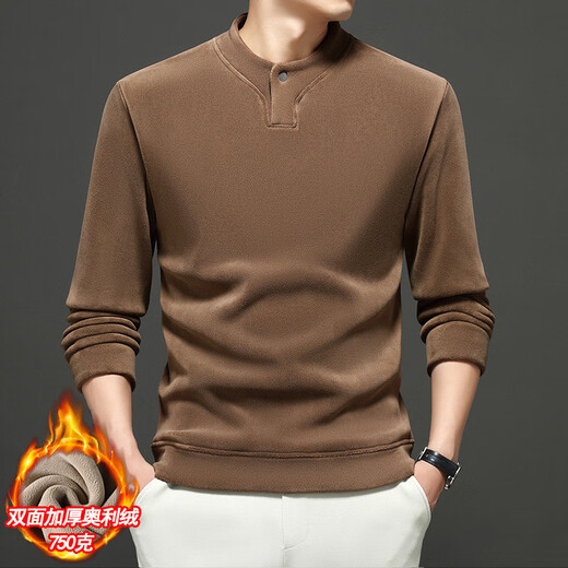 AX one-button double-sided Austrian velvet sweatshirt for men in autumn and winter new style Henry collar plus velvet thickened outer wear inner top Gray M (recommended 95-110Jin Jin equals 0.5kg)