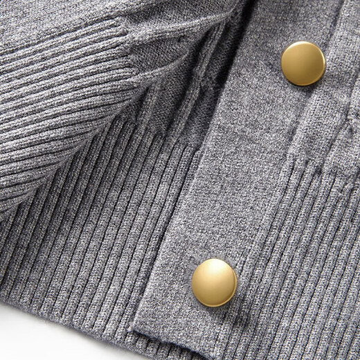 CHOCOOLATE it women's wool college style gray fake two-piece knitted cardigan for women 2025 autumn and winter spliced sweater jacket for women dark blue one size