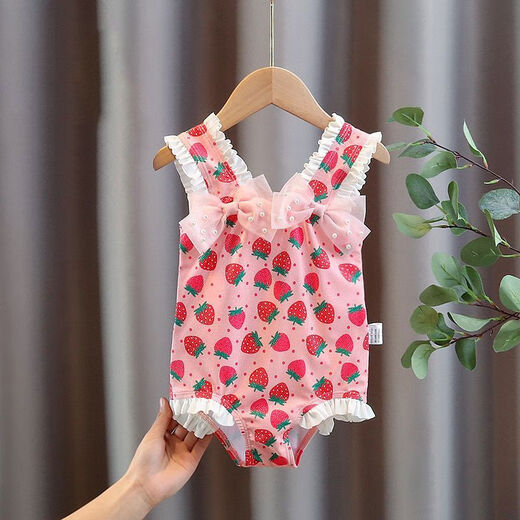 Wujiang Miaopin Children's Swimsuit Girls' One-piece 2025 New Baby Sun Protection Training Racing Girls Swimsuit Strawberry Suit-3319 No Hat 80 80cm
