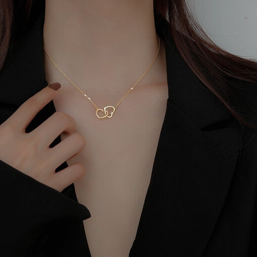 Double Ring Heart Shape 2021 New Simple Necklace Women's Clavicle Chain Women's Niche Design Internet Celebrity Ins Style Jewelry Gift M1337 Double Heart Necklace Gold