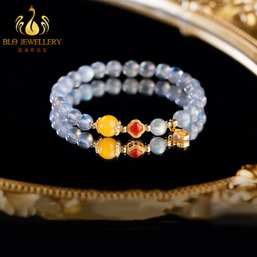 Bailuoqi Natural Moonstone Bracelet Crystal Bracelet Women's Beeswax Transfer Beads Cream Body Blue Moonlight Beads 8mm