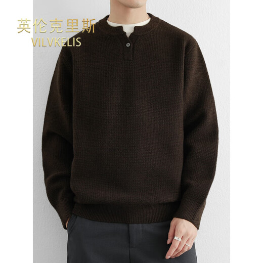 VILVKELIS British Chris Henry collar sweater men's heavyweight thickened bottoming shirt autumn and winter new loose collar sweater black M _95-115Jin Jin equals 0.5 kg