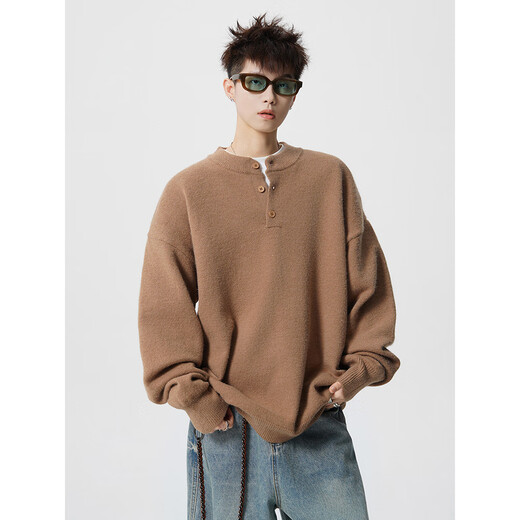 OEMG Henry collar bottoming sweater men's autumn and winter top warm sweater trendy brand lazy style high-end jacket Gray XL recommended 110-130Jin Jin equals 0.5 kg