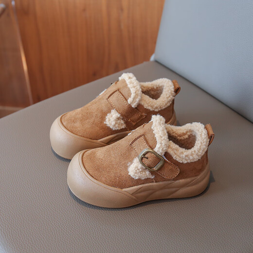 Ciyu Girls' Shoes Children's Cotton Shoes Snow Boots 2025 Winter New Plus Velvet Birkenstock Baby Furry Medium and Large Children's Shoes 935 Khaki 29 Inner Length About 17.9cm