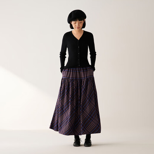 MUJI Women's Flannel Pleated Skirt Long Skirt Women's Skirt Women's Fall 25 BE1D1C5A Brown Plaid M