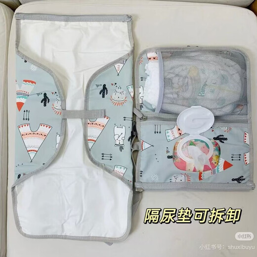 Portable baby changing pad, waterproof oxford cloth urine barrier, portable tissue paper diaper storage mommy bag, gray portable baby changing pad