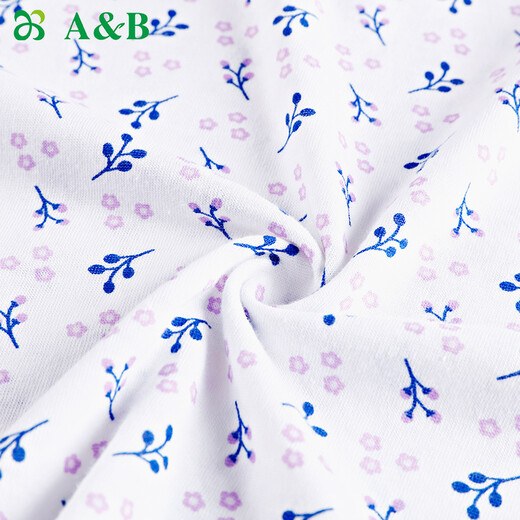 AB a&b内衣女士中老年睡衣睡裤宽松纯棉印花短袖汗衫妈妈家居服S722 蓝粉花-短袖套头 175/XXXL