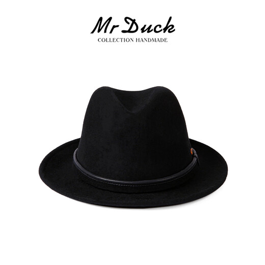 Mr DUCK Australian superfine 90-count wool top hat men's large brim autumn and winter warm felt hat casual high-end British gentleman hat small brim royal black (100% superfine wool)-MW206219 M (suitable for 56-58cm head circumference)